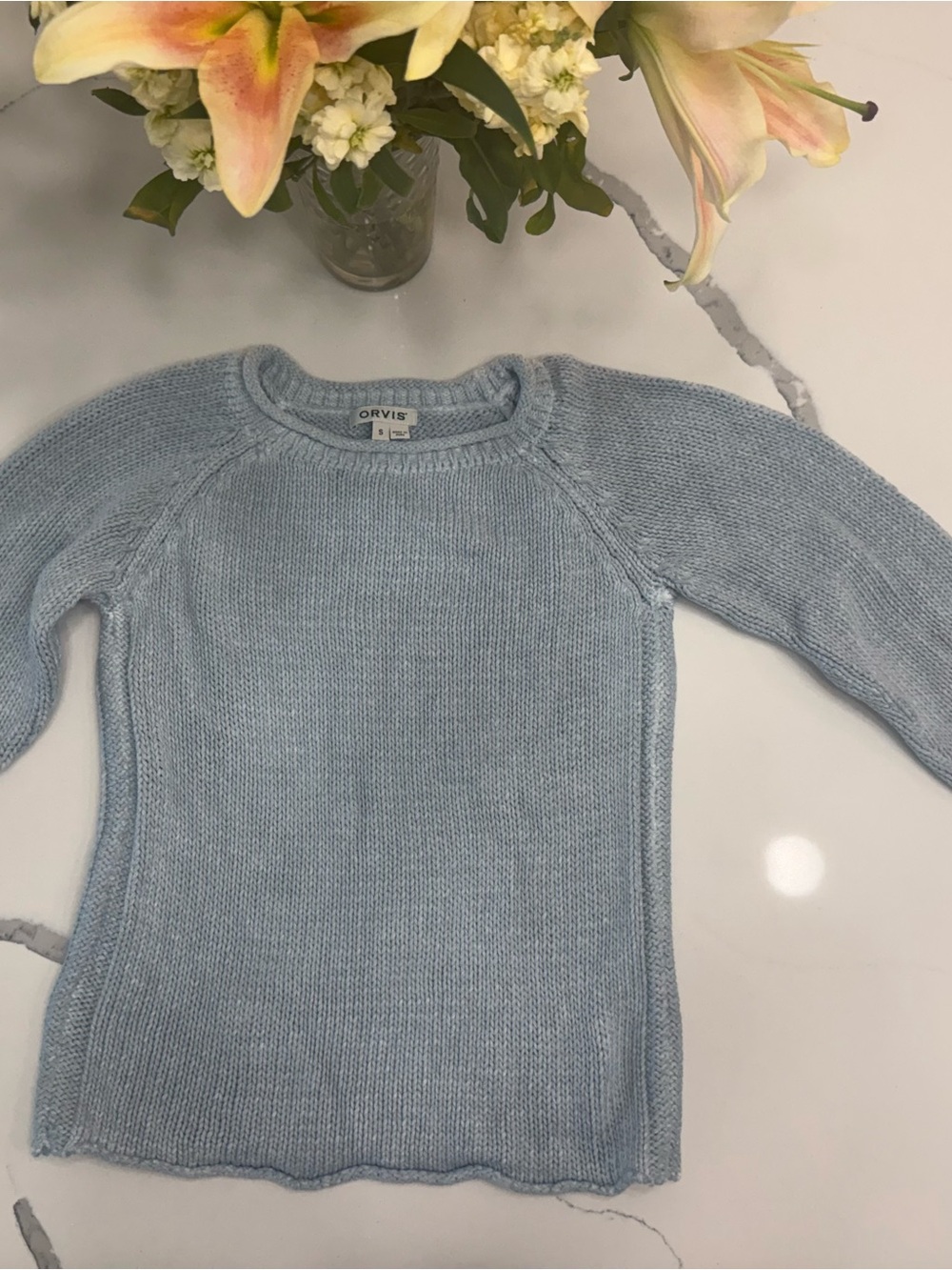 Orvis Pale Blue Crewneck Knit Sweater